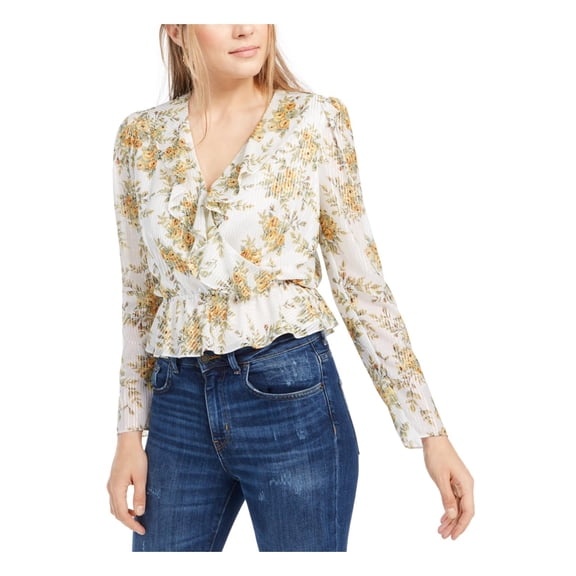 Leyden Womens Wrap Front V-Neck Top White L