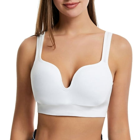 Sngxgn Women s Seamless Plunge Bra Wireless Comfort Bra Unlined Bras Stretch Bralettes for Women(White XXL)