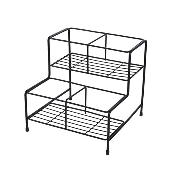 Kuntesetty Coffee Syrup Organizer Rack 2 Tier Metal Display Stand Syrup Bottle Display Rack 4 Grids