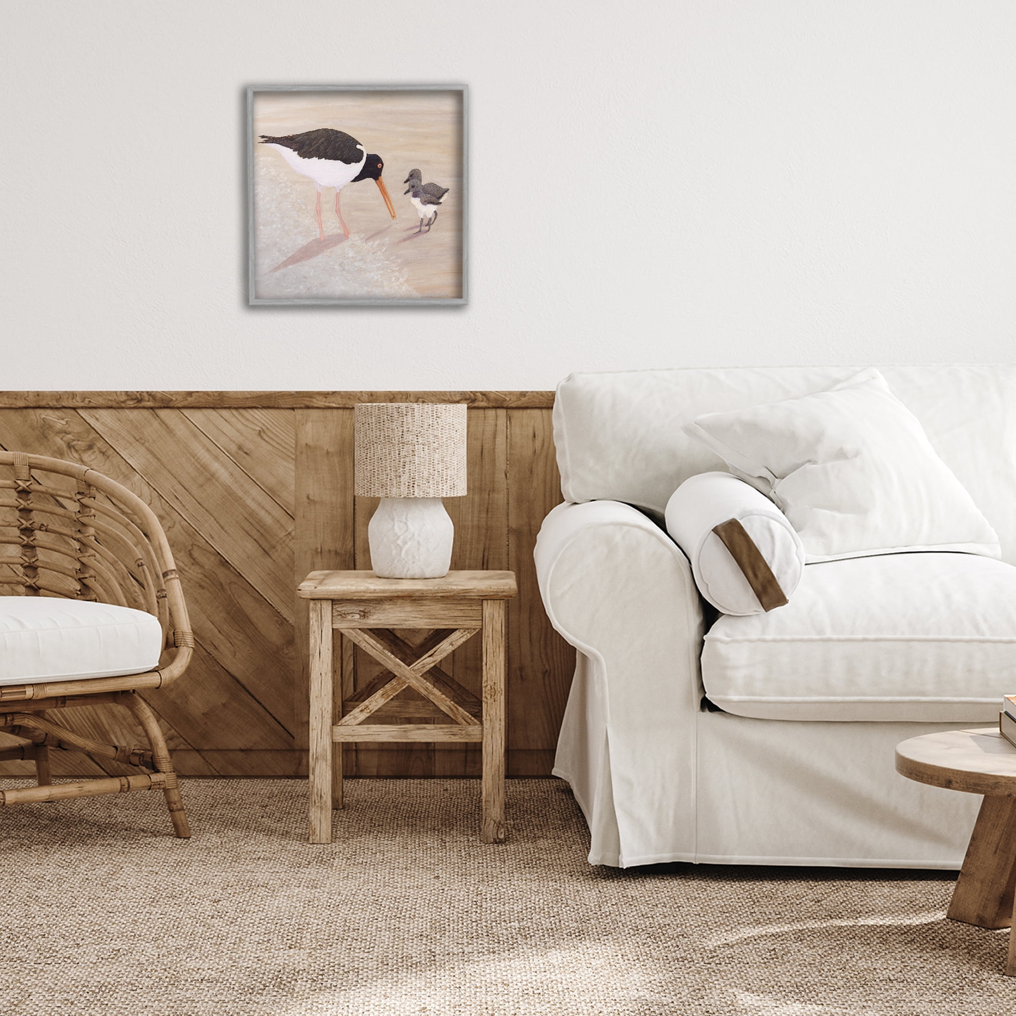 Stupell Industries American Oyster Catcher & Chicks Gray Framed Giclee Art, design by Barbara Fallenbaum