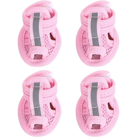 Dog Mesh Sandals- 4pcs Summer Dog Boots  Breathable Dog Shoes  Anti- Slip Dog Sneakers  Pasted Dog Sandals  Creative Pet Shoes for Dog Cat  Pink (Size 3)