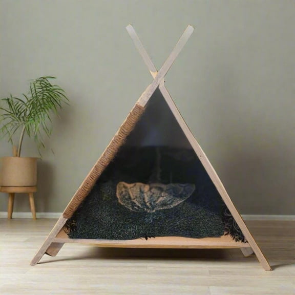 Custom Birch Wood Pet Teepee – Cat or Small Dog Bed Tent | Indoor Pet House | Personalized Color or Stain Options | Handmade Gift Idea