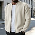 thumbnail image 3 of Havenx Men's Corduroy Jacket Ribbed Knit Full Zip Up Long Sleeve Jackets Mock Neck Solid Color Coat Lightweight Vintage Warm Casual Clothing,White 2XL, 3 of 6