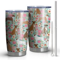 20oz Tumblers Cute Boxer Dog and Flowers Florals Stainless Steel Vacuum Insulated Double Wall Travel Tumbler Cups Mug with Lid and Straw,Cleaning Brush for Cold & Hot Drinks