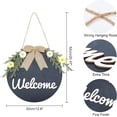 thumbnail image 2 of Welcome Sign Natural Wood Door Hanging Decoration for Front Door Decoration with Hemp Rope Flat Round with Bowknot Black 52cm, 2 of 7