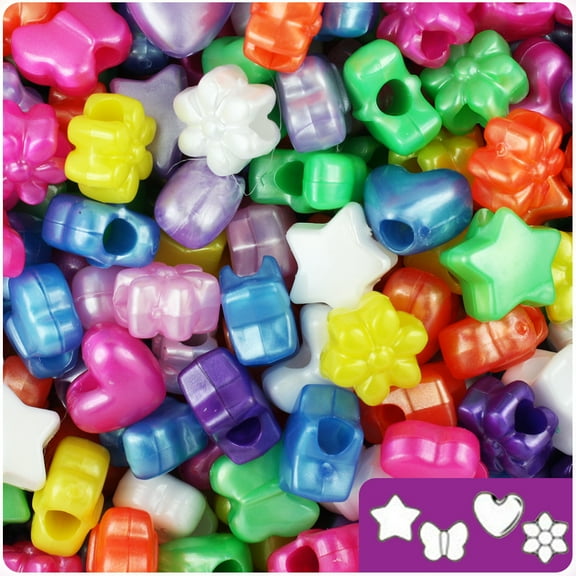BeadTin Pearl Multi 13mm Novelty Mix Pony Beads (4oz)