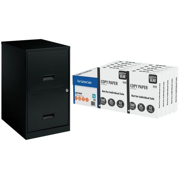 Space Solutions 2 Drawer Black File Cabinet with Copy Paper Bundle