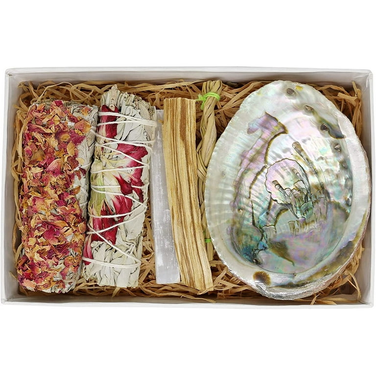 Home Cleansing & Smudging Kit with White Sage, Palo Santo, Abalone & Stand,  Smudge Feather & Guide - Smudge Kit with Sage Smudge Sticks