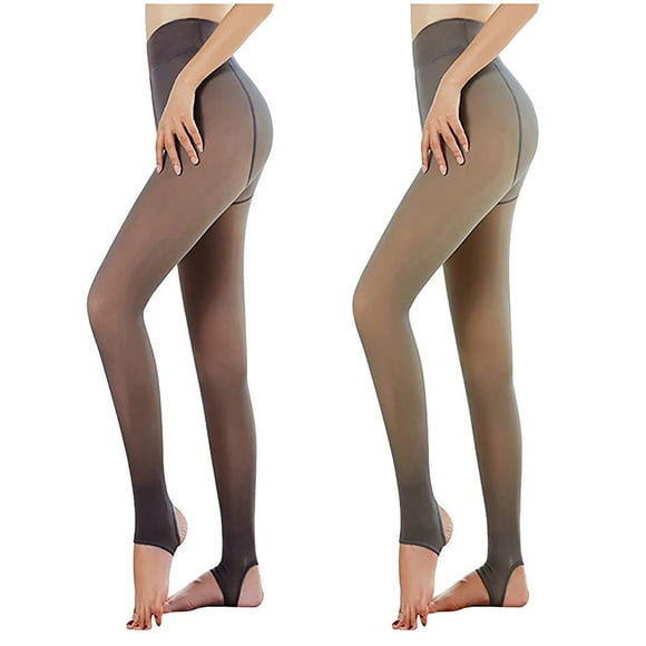 LNGOOR 2PC Fleece Lined Tights for Women  High Waist Fake Translucent Tights Winter Warm Sheertex Tights Thick Pantyhose Elastic Stretchy Leggings on Clearance