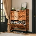 thumbnail image 3 of Shoe Cabinet Storage for Entryway Slim, Narrow Shoe Rack Cabinet with 2 Flip Drawers, Farmhouse Hidden Shoe Organizer Cabinet with Metal Legs & Adjustable Pads, Rustic Brown, 3 of 16