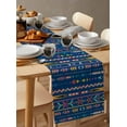 thumbnail image 6 of Table Runner Dresser Scarves 36 Inch Long,Vintage Ethnic Aztecan Art on Blue Linen Dining Table Runners Tribal Stripe Triangle Diamond Tabletop Scarf for Wedding Holiday Party Kitchen, 6 of 9