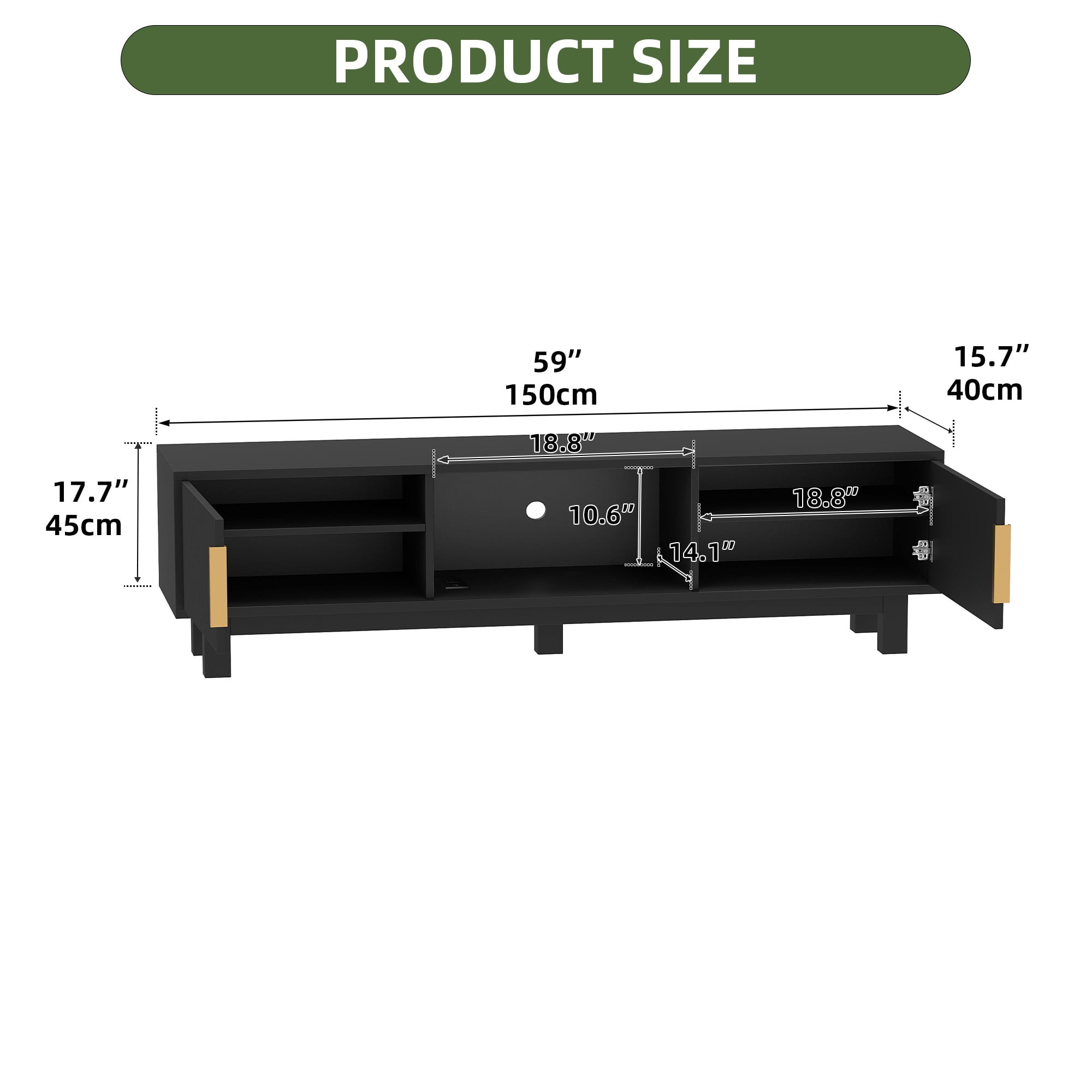 Uforic Fluted TV Stand for 65" TVs, Modern Living Room Media Console with Adjustable Shelf & Power Outlets, Black