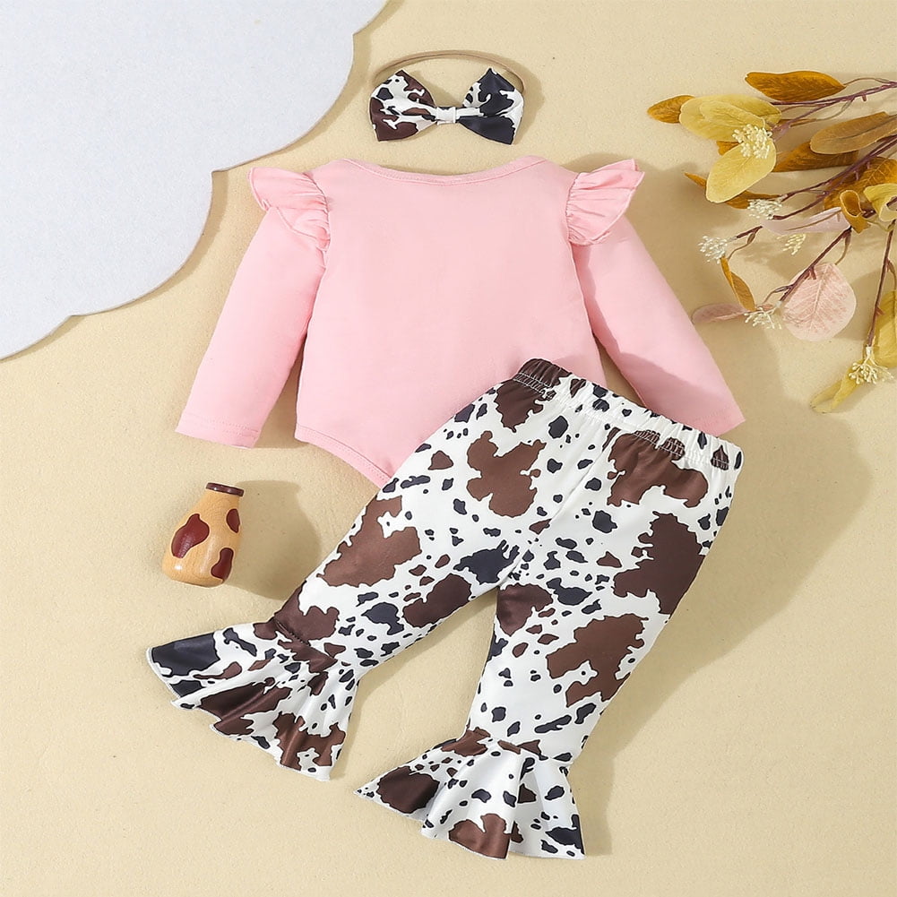 OBEEII Infant Toddler Girls Long Sleeve Romper and Pants Cute Printed Fall Winter Outfits Baby Cake Smash Birthday Outfits with Headband