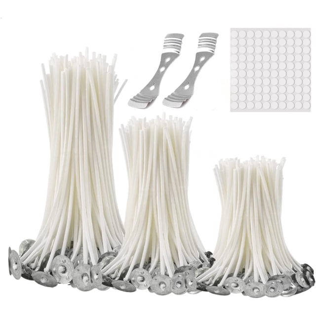 Juego de 300 mechas de Vela funcionales sin Humo, con 100 Pegatinas para mechas, para la fabricación de Velas de Pilar y Velas caseras.