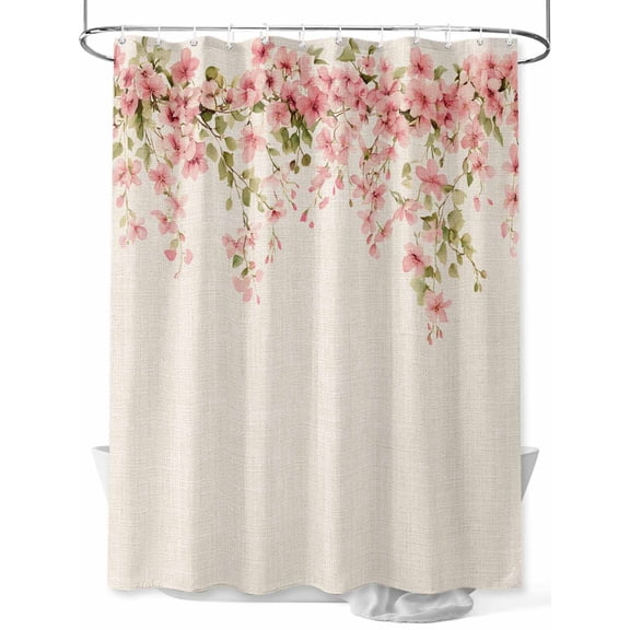 Shower Curtain Pink FlowersPetals Shower Curtains for Bathroom, Waterproof Polyester Shower Curtain Set with Hooks, Extra Long 72" x 84" Linen Background