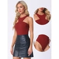 thumbnail image 2 of DARING DIVA Sleeveless Asymmetrical Halter Neck Tank Top Bodysuit XL Burgundy, 2 of 5