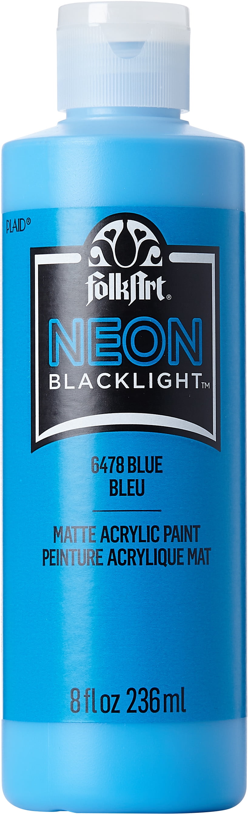 FolkArt Neon Blacklight Acrylic Craft Paint, Matte Finish, Blue, 8 fl oz