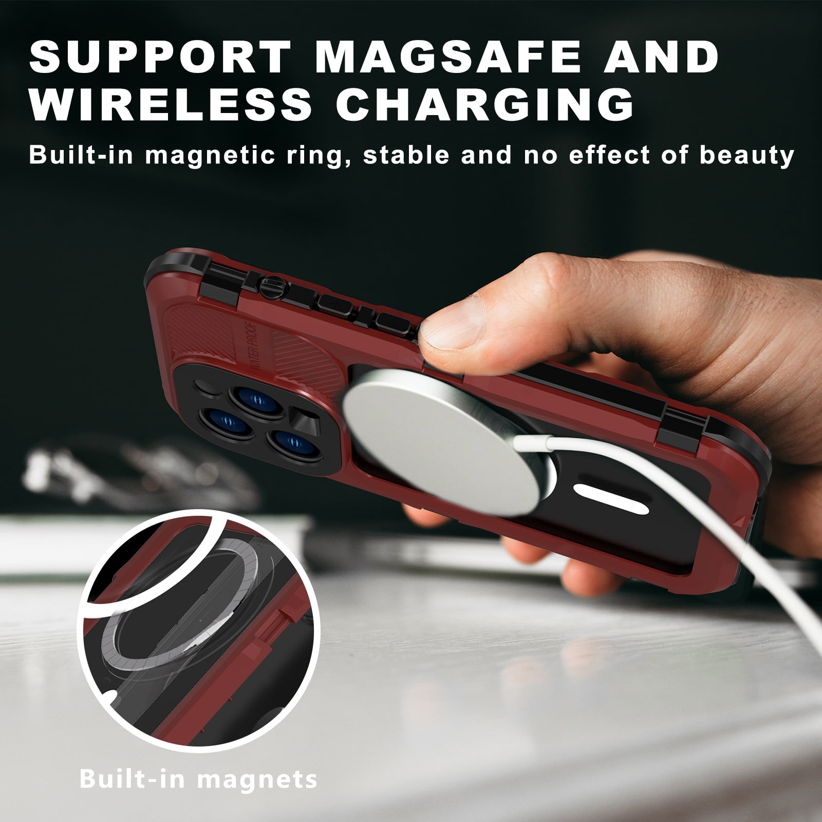 Allytech IP68 Waterproof Case with Screen Protector for iPhone 15 Pro Max, [Aluminum Alloy+PC+Silicone] Rugged Dustproof Shockproof Heavy Duty Protection Case Compatible with MagSafe - Red