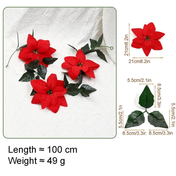 Christmas Poinsettia Garland, Red Green Mantel Decor, Stackable Holiday Vine, Adds Full Festive Blooms and Bends for Custom Shaping for Mantel, Staircase, and Party Backdrop.