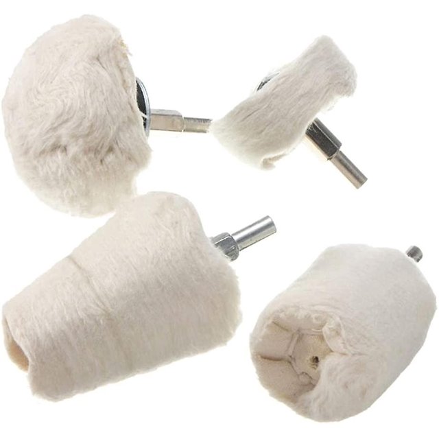 4 unidades, rueda pulidora de franela blanca, mango de 1/4 pulgadas para madera cromada, metal cerámico, aluminio, acero inoxidable Feliz Sencillez