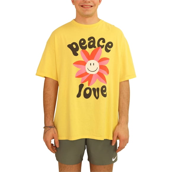 Junk Food Mens Peace Love Flower Camiseta gráfica amarilla L