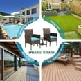 thumbnail image 6 of 3 Piece Outdoor Furniture Set Patio Brown Wicker Chairs Furniture Bistro Conversation Set 2 Rattan Chairs with Blue Cushions and Glass Coffee Table for Porch Lawn Garden Balcony Backyard, 6 of 7