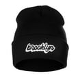 thumbnail image 2 of I&W Classic USA Cities Winter Knit Cuffed Beanie Hat 3D Raised Layer Letters One Size Brooklyn Black - White Black, 2 of 2