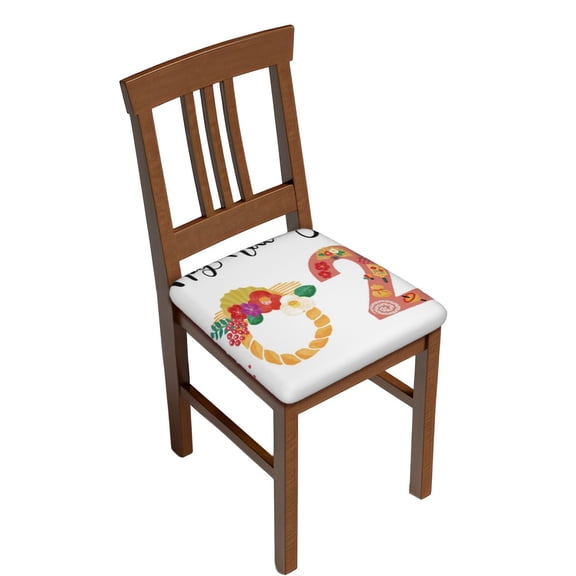 Gukieu 2025 New Year'S Print Square Cushion Cover, Elastic Strap Chair Protector, Suitable for Family Restaurant, Hotel Banquet Decorations-Two Pieces