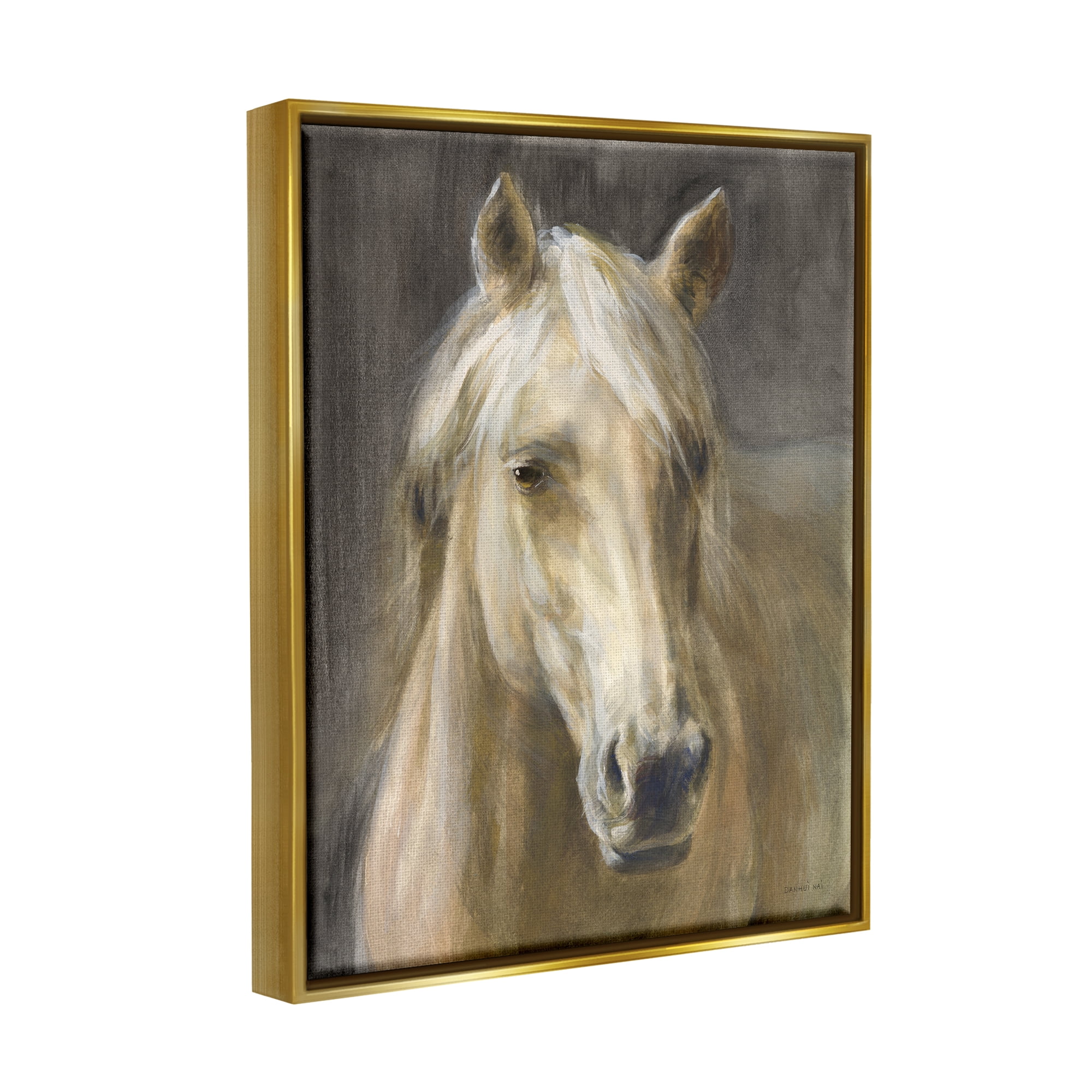 Stupell Industries Palomino Horse Portrait Animals & Insects Painting Gold Floater Framed Art Print Wall Art, 17 x 21