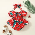 thumbnail image 4 of Wangmeiwg Girls Short Sleeve Watermelon Prints Romper Bodysuits Headbands Outfits Baby Undershirt, 4 of 7