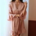 thumbnail image 6 of OAUP Womens Robes Sexy Lingerie Autumn Winter Seductive Silk Kimono With Ruffled Sleeves Sleepwear Daily Housecoat, 6 of 9