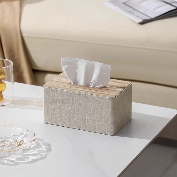 ERDOUY Tissue Box Cover, Leather Tissue Box Holder, Rectangular Tissue Box Covers for Kleenex, Napkin, Rectangle Tissue Holder for Bathroom Home Office 7.48*4.72*3.74in（Khaki A，S）