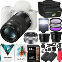 Sony ZV-E10 Mirrorless Alpha APS-C Vlog Camera 2 Lens 16-50mm   55-210mm ILCZV-E10L/W Bundle   Deco Gear Bag   Filter Set   Wide Angle & Telephoto Lenses   Battery & More |Official Sony Partner|
