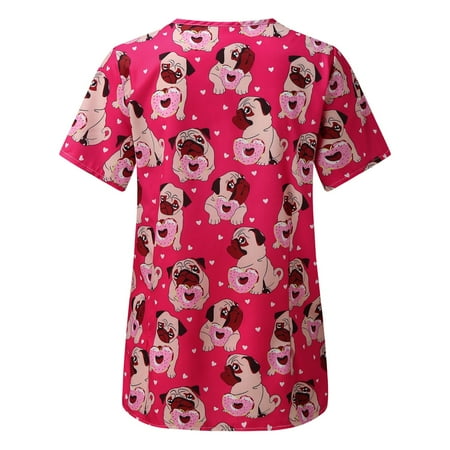 

Women Scrubs Top Nurses Clothing Working Uniform Top Care Workwear Animal Printed Fashion Short Sleeve V-Neck Top