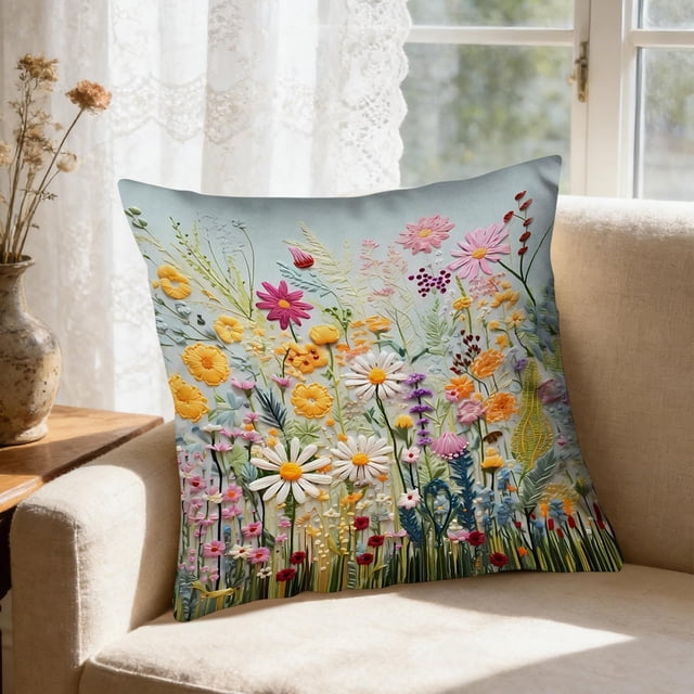 Funda de cojín con estampado floral flocado para sofá, cama o coche – Funda de almohada decorativa suave con cremallera invisible – Funda de cojín antideslizante y resistente a la decoloración