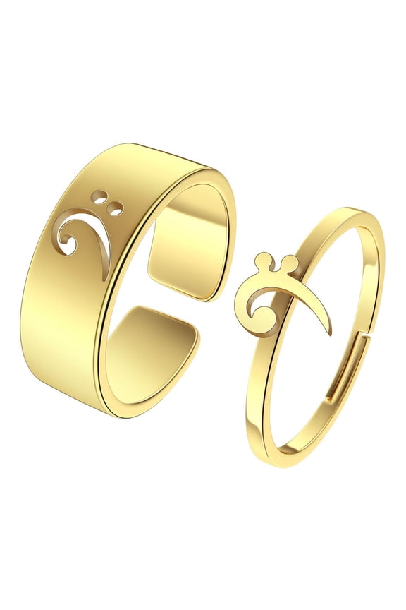 2pcs Bass Clef Couple Set Promise Ring Engagement Wedding Party Matching Adjustable Lover Ring