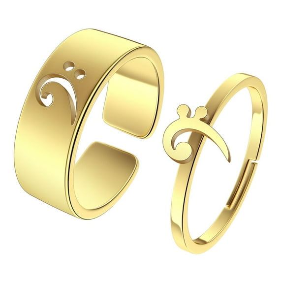 2pcs Bass Clef Couple Set Promise Ring Engagement Wedding Party Matching Adjustable Lover Ring