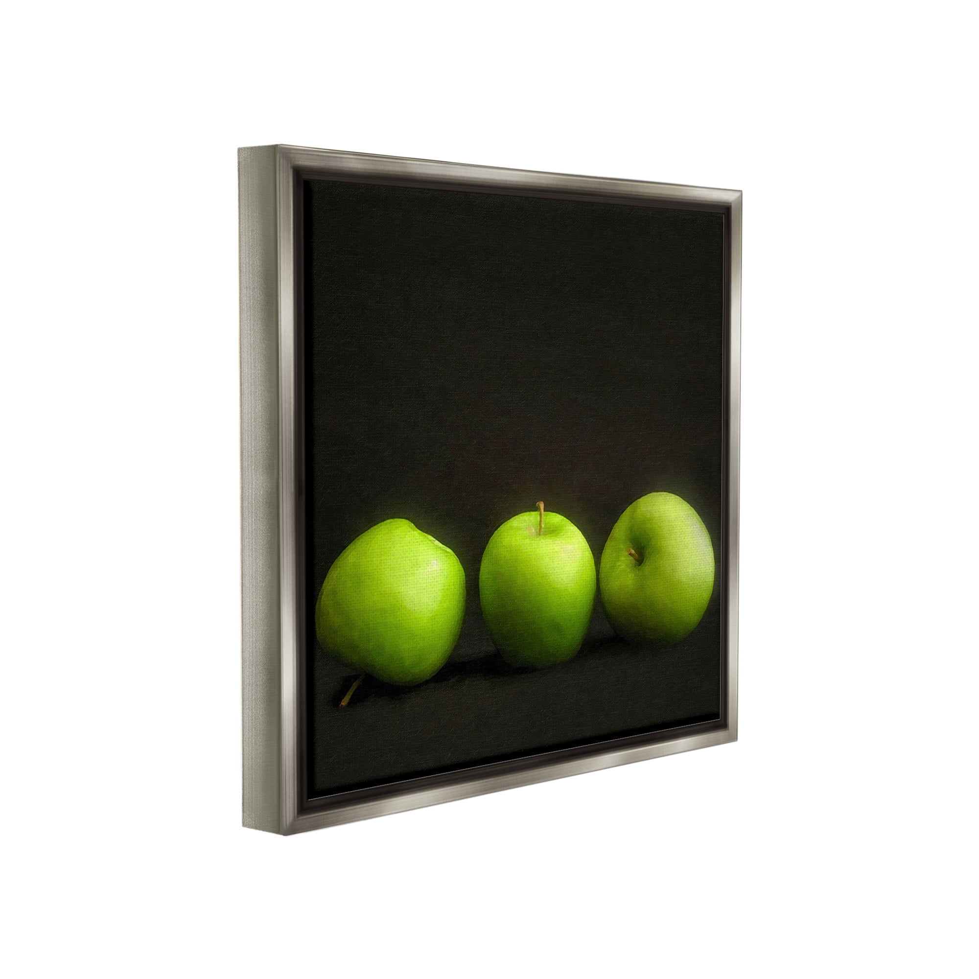 Stupell Industries Apple Trio Still Life Food & Beverage Painting Gray Floater Framed Canvas Art Print Wall Art, 25 x 25
