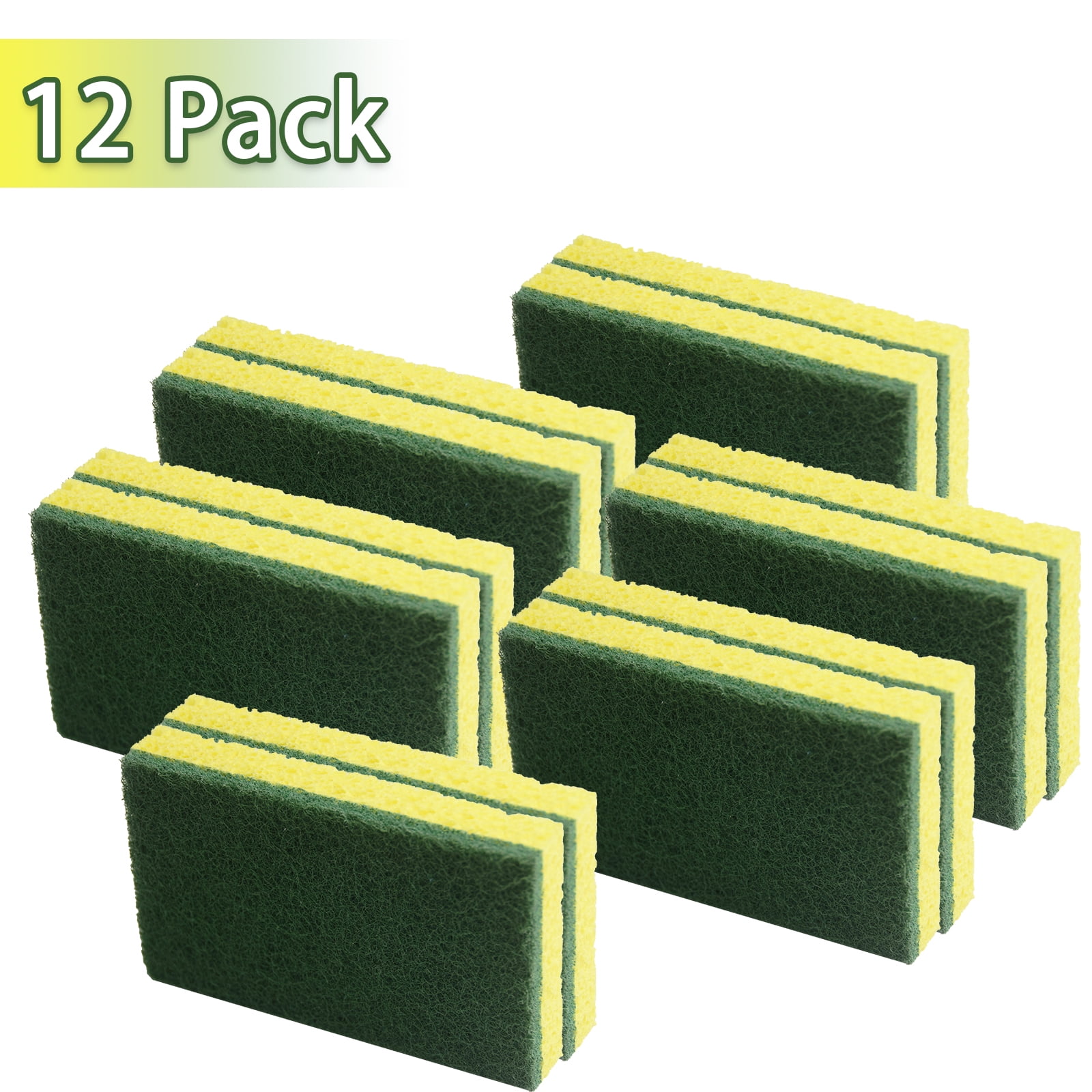 ITTAHO 12 Pcs Heavy Duty Cleaning Sponges, All-Purpose Non-Scratch Scrubbing Sponge, Green+Yellow
