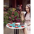 thumbnail image 4 of nqOlkjepod Boho Geometric Round Tablecloth, Fitted Table Cover with Elastic for 45"-54" Round Tables, Turquoise Red Ethnic Tribal Abstract Pattern Table Cloth Dinning Party Waterproof Tablecloths, 4 of 6