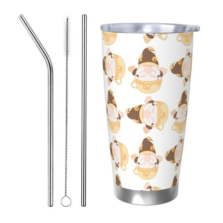 

Susaid Cute Bee Gnome Print 20oz Car Cup Insulated Coffee Cup Fully Spill Proof Travel Coffee Mug Stainless Steel Tumbler for Work Home Outdoor Car-Straw Three-piece Set