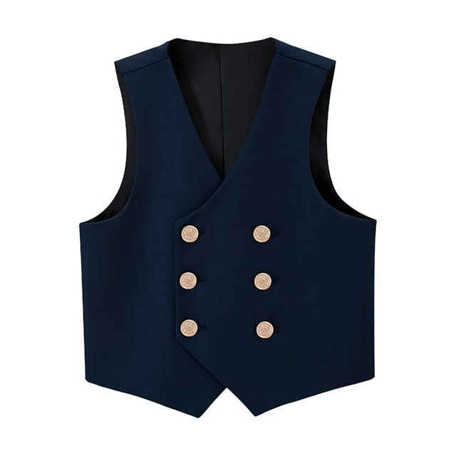 XASZHN Boy's 4 Button Double Breasted Formal Suit Vest Navy_003 13-14 Years