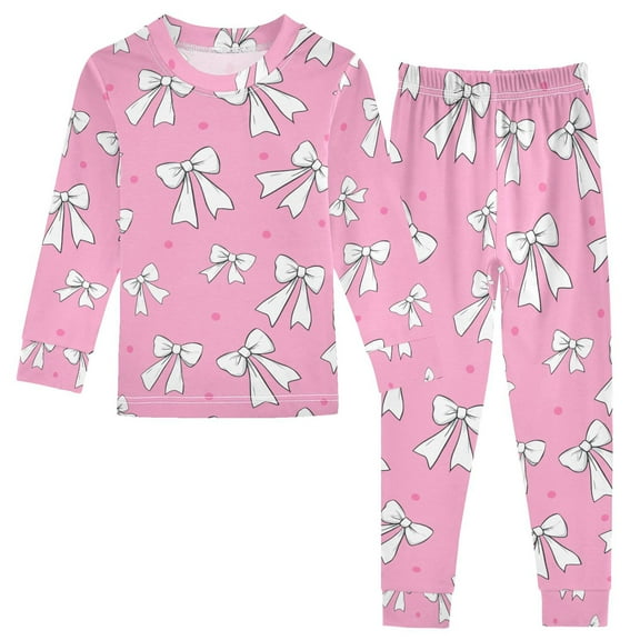 joogoo White Bows 2 Piece Long Sleeve Tee and Pants Cotton Pajama Set 5Y