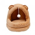 thumbnail image 2 of Lindo nido para gatos semicerrado, cama para gatos, casa suave con pelota de juego, sofá cama cálido para mascotas, cama para dormir para perros peque marrón, 2 of 8