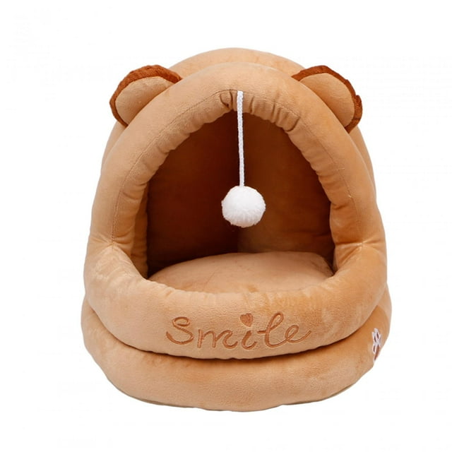 Lindo nido para gatos semicerrado, sofá cama para mascotas, con pelota de juego, suave y universal marrón