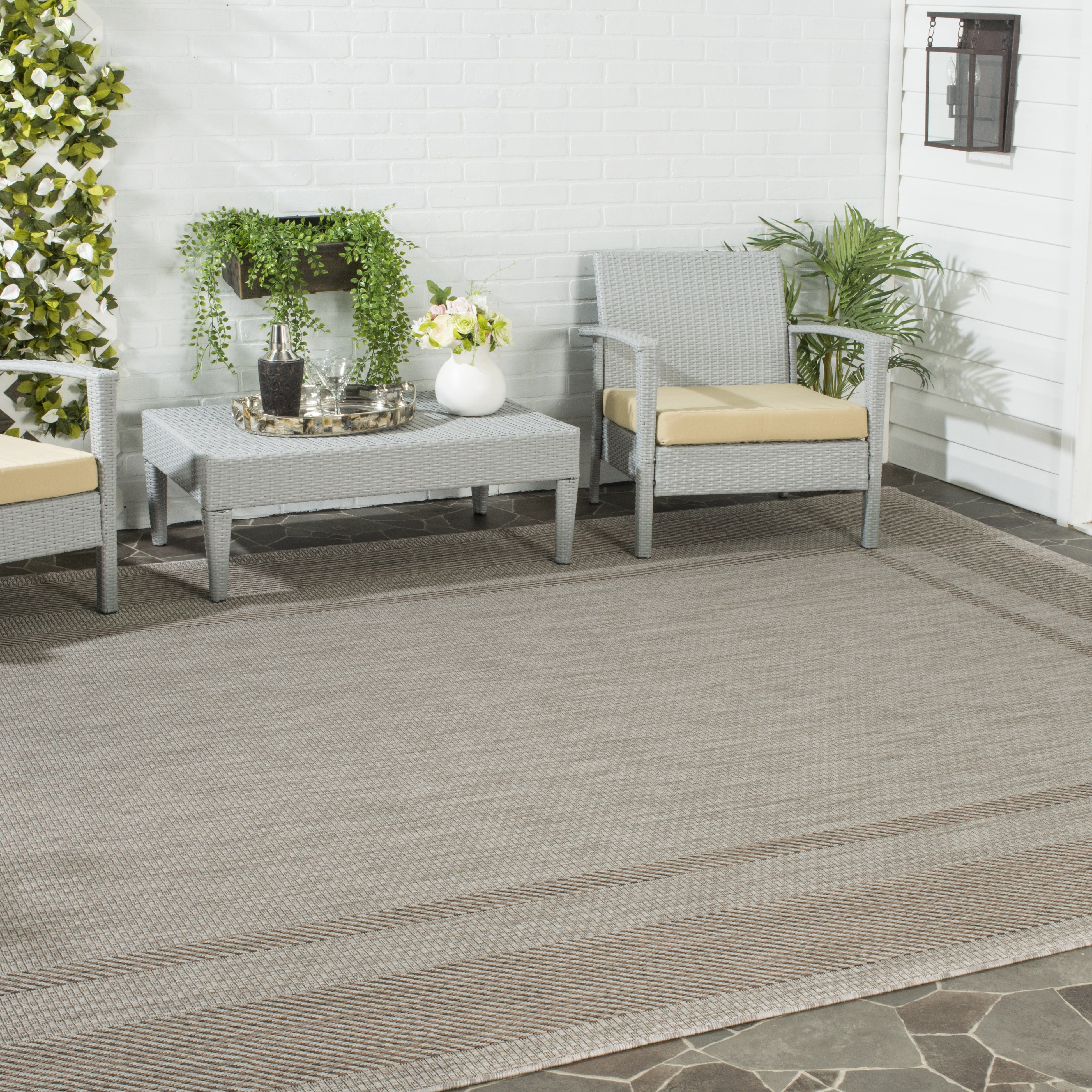 Safavieh Courtyard Agnes Bordered Indoor/Outdoor Area Rug, Beige/Brown, 8' x 10'