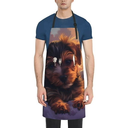

Pofeuu Puppy Lying On A Cloud Print Waterproof Apron with Pockets Adjustable Cooking Aprons Kitchen Bib for Baking Household Cleaning