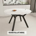 thumbnail image 5 of Expandable 47-63" Round Dining Table Set with 4 PU Cushioned Chairs, MDF & Black Metal Legs, Beige/White, Modern Kitchen & Dining Room Furniture for 4-6, Scratch-Resistant & Easy Assembly, 5 of 18