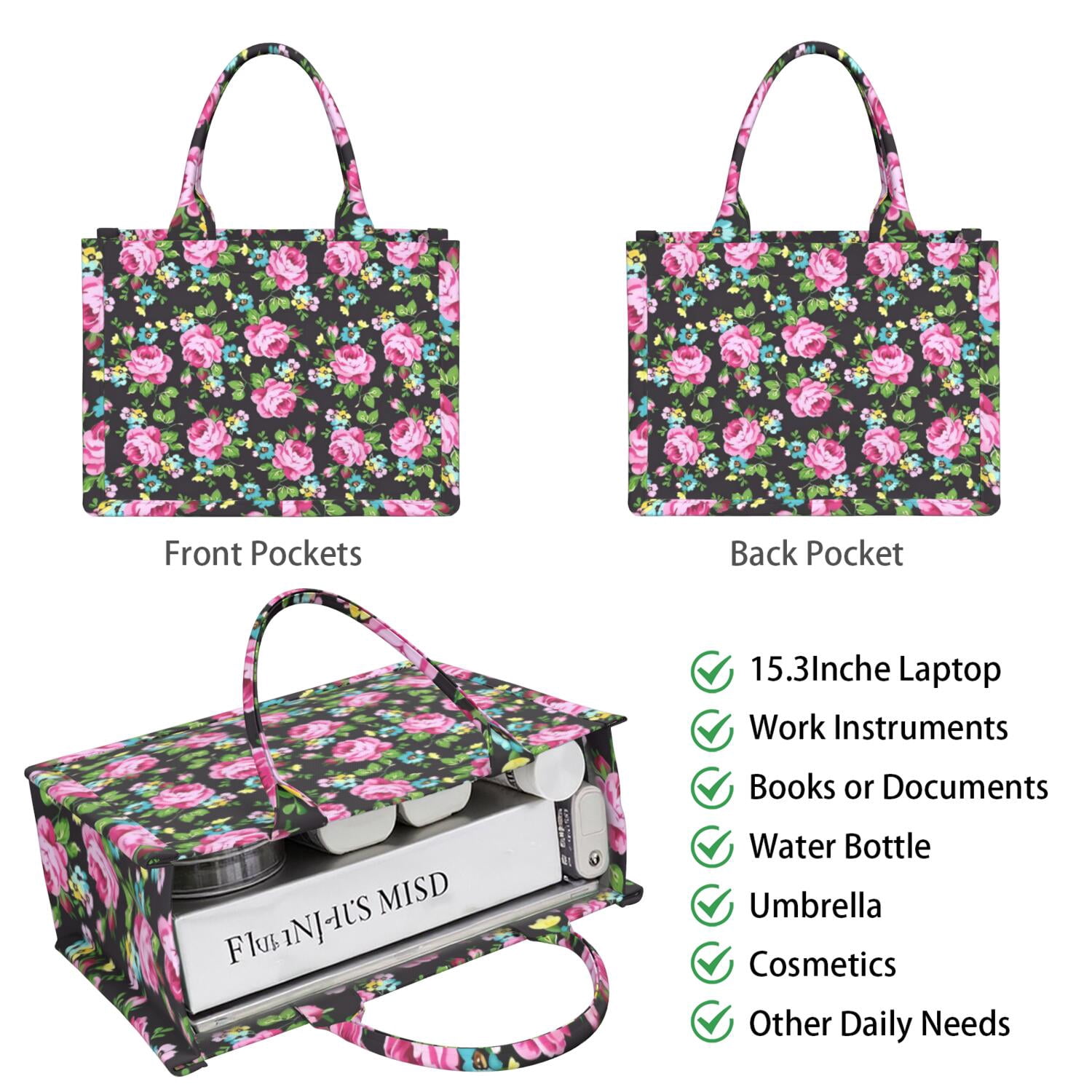 Large Capacity Tote Bag,Pioneer Flower Floral Print Pattern Handbag Fashion Luxury Tote Bag,15.7"x13"x 5.1" Inches,Laptop Compatible