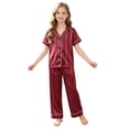 thumbnail image 3 of Gubotare Cute Boy Girl Stain Silk Comfy Clothes Set 2-Piece Stripes Long Sleeve Button Lapel Shirt + Pants Kid Soft Outfit 6 12 Months (Red,6-12 Months), 3 of 4
